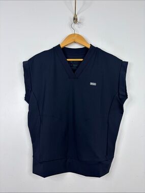 Figs Mira Top Womens Medium Navy Blue V Neck Short Sleeve Scrub Hospital Nurse